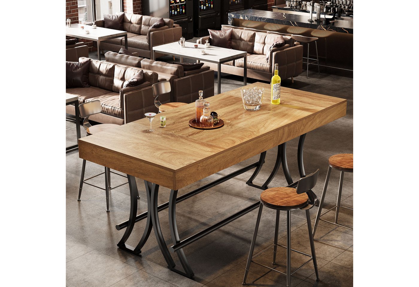 Tribesigns Bartisch Industrial Design, 160x70 x90 cm Esstisch Bartisch mit Fußraste Braun – Bild 5 von 5