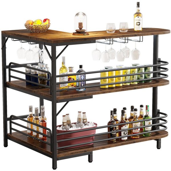 Tribesigns Bartisch L-förmige Bistrotisch, 3 Tier Bartisch mit Regal Weinregal (1 x Bartisch - 1 x Zubehörpaket - 1 x Anleitung), Industrielle Ecke Küchentisch 