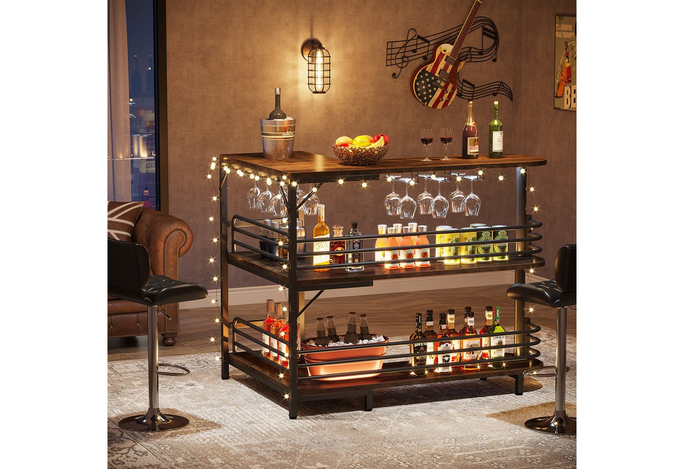 Tribesigns Bartisch L-förmige Bistrotisch, 3 Tier Bartisch mit Regal Weinregal (1 x Bartisch - 1 x Zubehörpaket - 1 x Anleitung), Industrielle Ecke Küchentisch  – Bild 3 von 5
