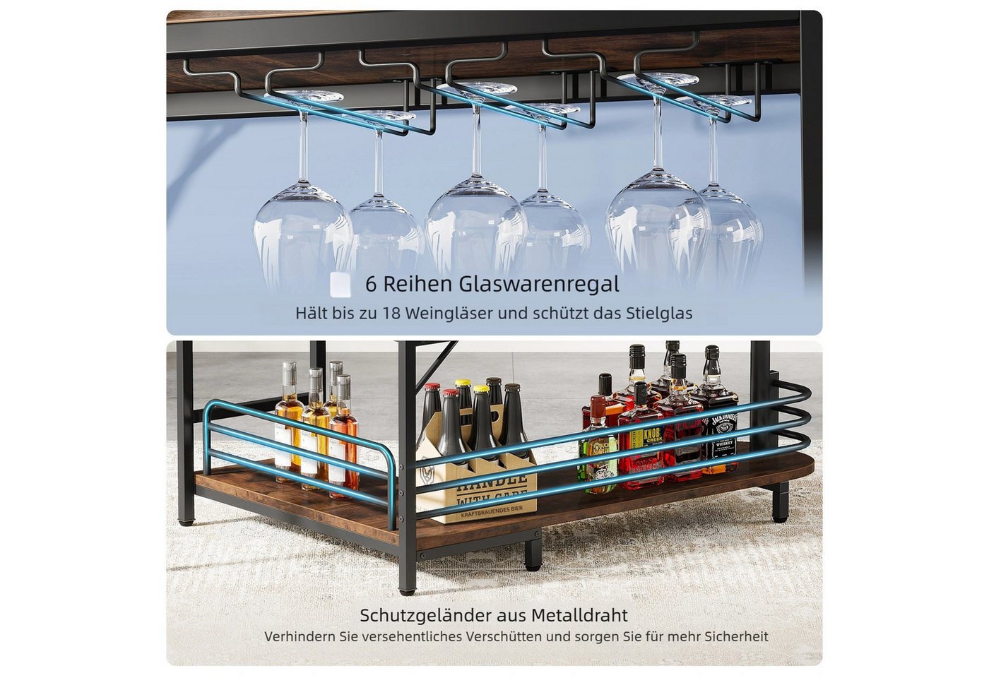 Tribesigns Bartisch L-förmige Bistrotisch, 3 Tier Bartisch mit Regal Weinregal (1 x Bartisch - 1 x Zubehörpaket - 1 x Anleitung), Industrielle Ecke Küchentisch  – Bild 5 von 5
