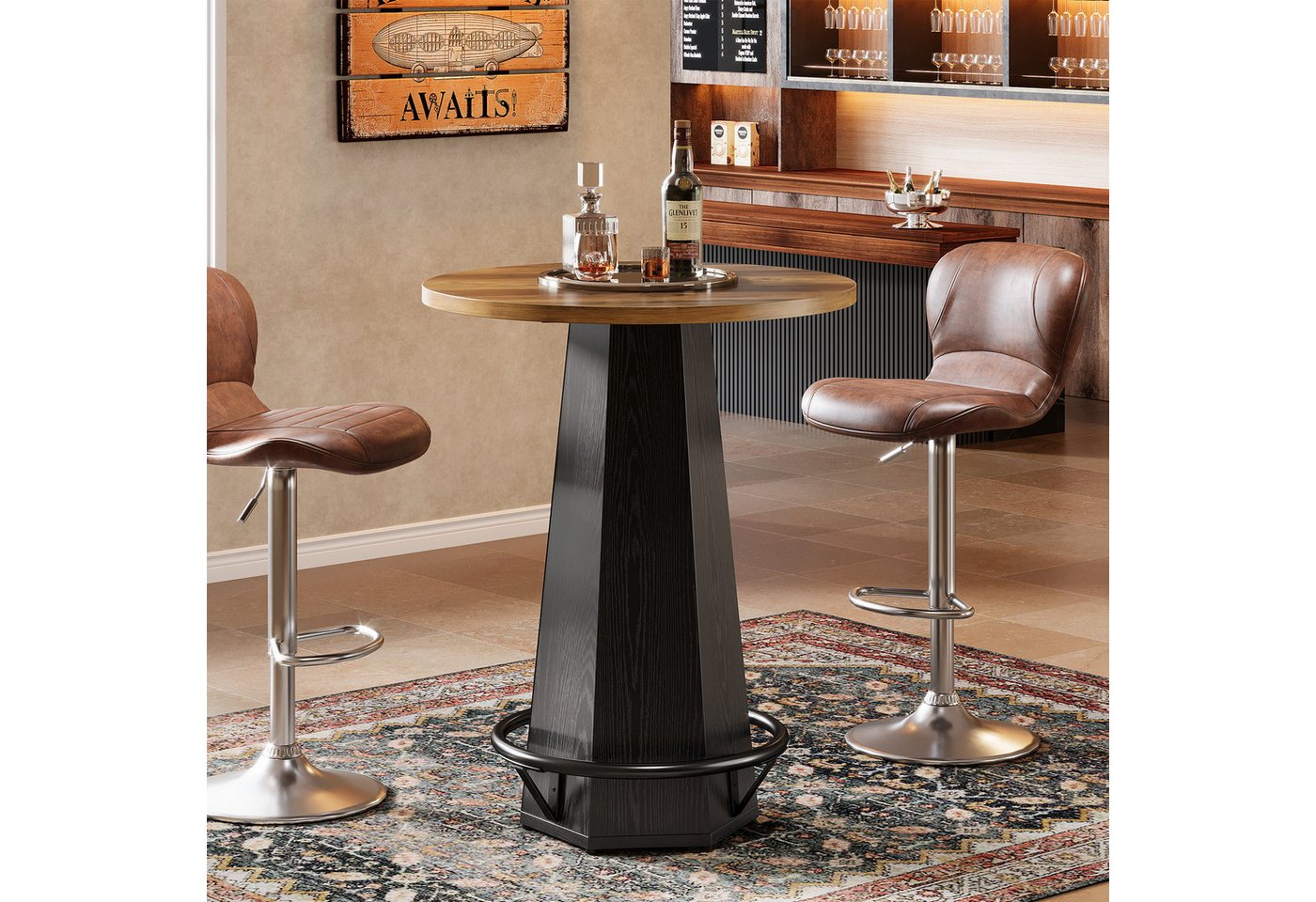 Tribesigns Bartisch Rund mit Fußstütze, Stehtisch 80cm Ø Industrial Bistrotisch Hausbar – Bild 3 von 5