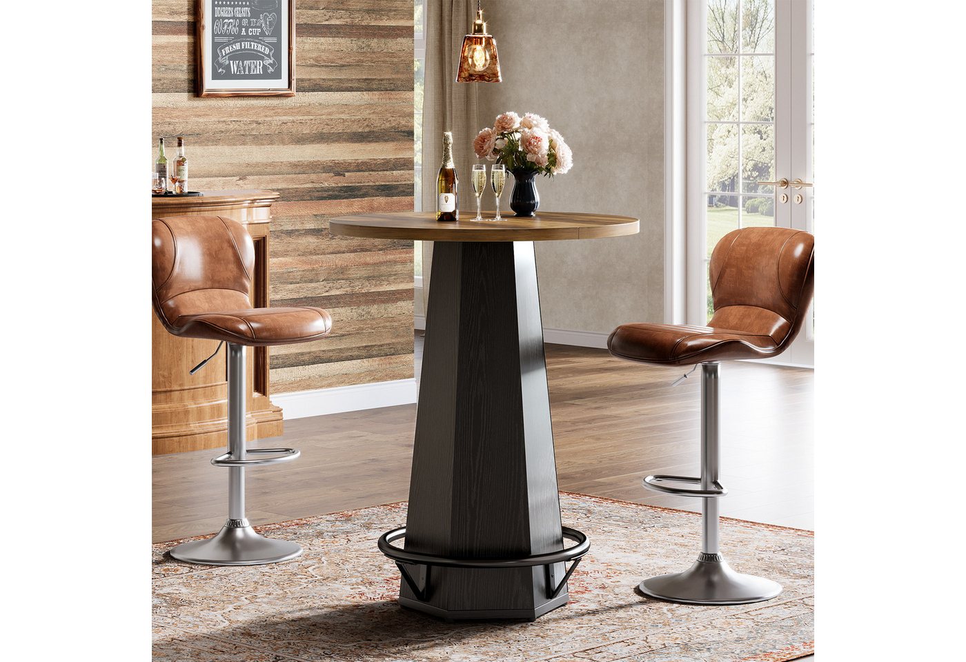Tribesigns Bartisch Rund mit Fußstütze, Stehtisch 80cm Ø Industrial Bistrotisch Hausbar – Bild 5 von 5