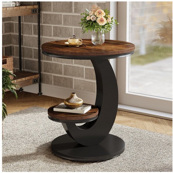 Tribesigns Beistelltisch 2-Tier Couchtisch, Sofatisch Nachttisch mit Holz-Metall-Bogengestell