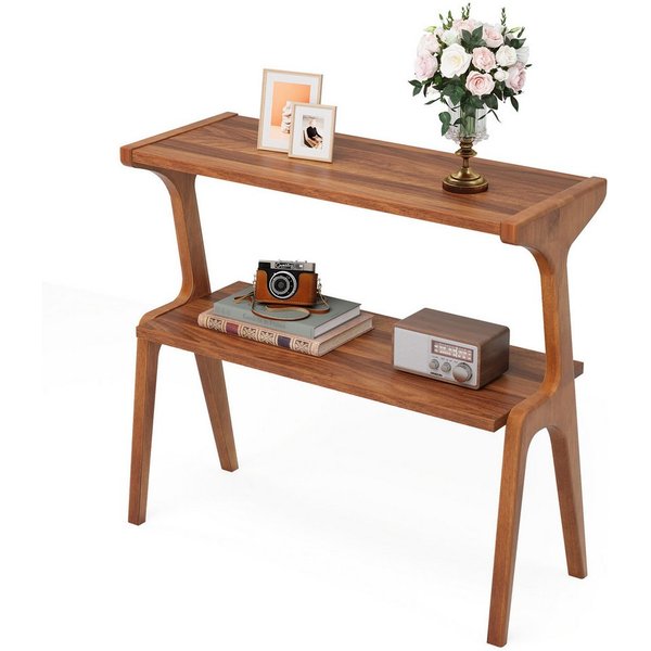 Tribesigns Beistelltisch 2-tier Sofatisch mit Massivholzbeinen, Beistelltisch mit Ablagefläche (1 x Beistelltisch - 1 x Zubehörpaket - 1 x Anleitung), schlanker