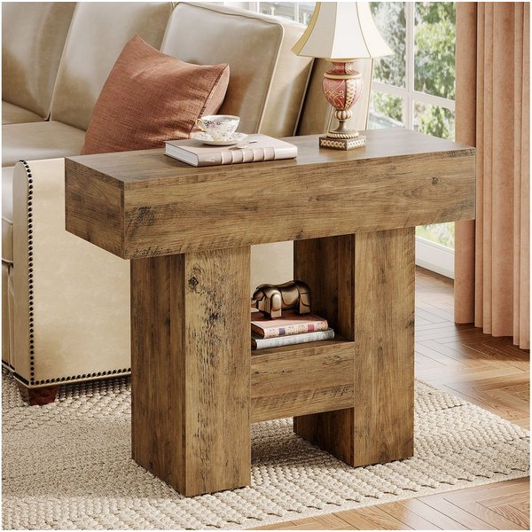 Tribesigns Beistelltisch Couchtisch mit 2 Ablagen, Sofatisch Schmaler Nachttisch Holz, Braun