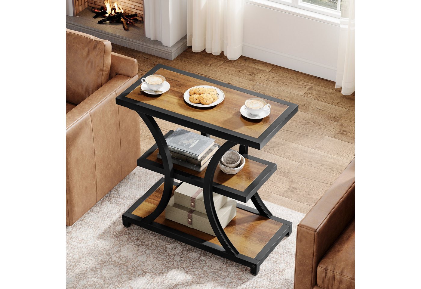 Tribesigns Beistelltisch mit Stauraum, 3-stufiger Sofatisch mit geometrischem Metalldesign – Bild 2 von 5