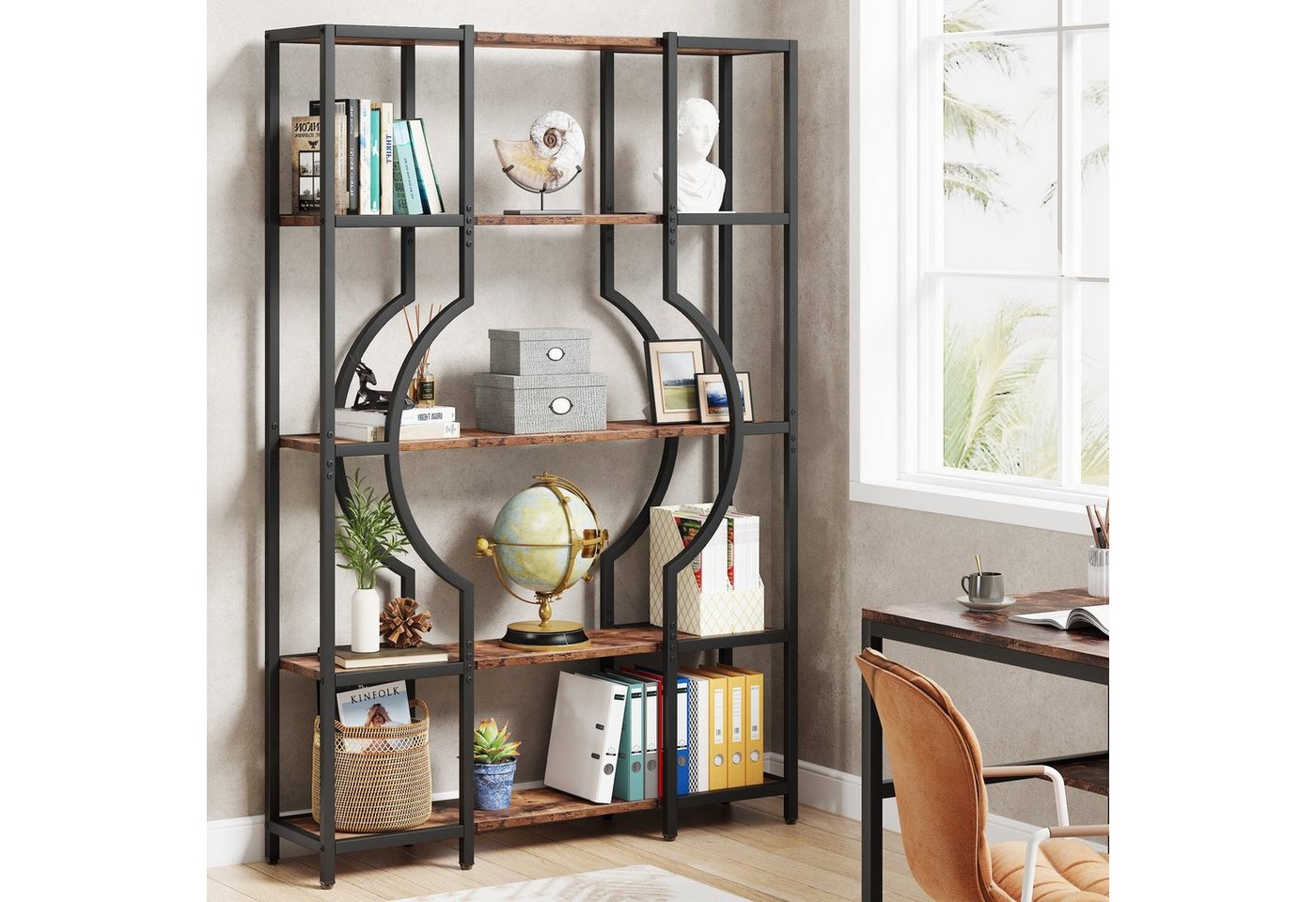 Tribesigns Bücherregal 176cm Hoch Standregal, Freistehende 12 offene Regale, Bücherregale aus Holz mit Metallrahmen für Wohnzimmer, Schlafzimmer – Bild 2 von 5