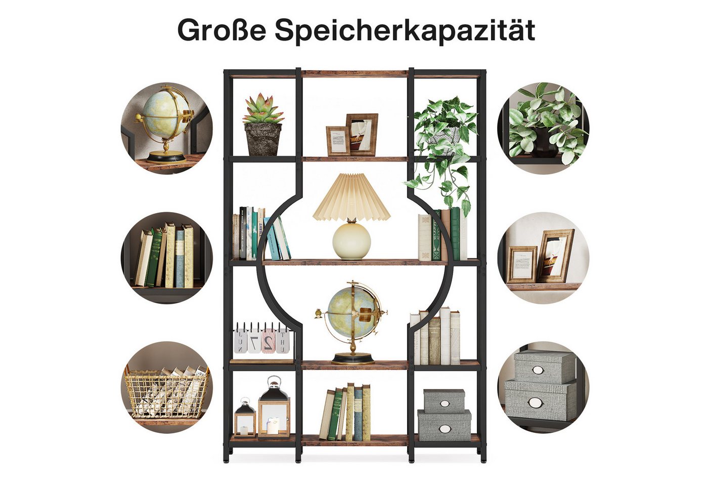 Tribesigns Bücherregal 176cm Hoch Standregal, Freistehende 12 offene Regale, Bücherregale aus Holz mit Metallrahmen für Wohnzimmer, Schlafzimmer – Bild 3 von 5
