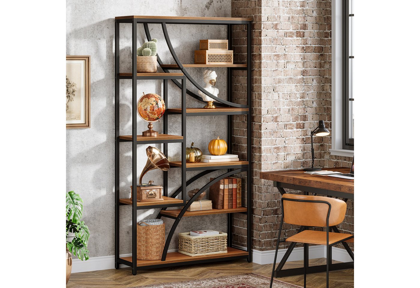 Tribesigns Bücherregal 180 cm Regal,9 Ebenen, Geometrischer Bücherschrank mit Offenen Fächern – Bild 4 von 5