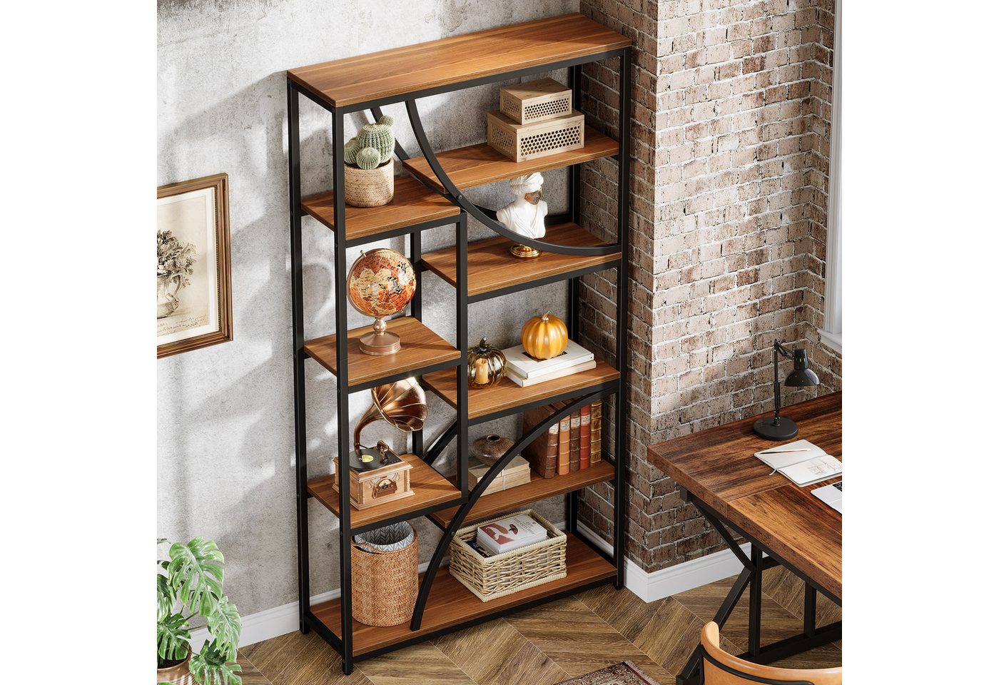 Tribesigns Bücherregal 180 cm Regal,9 Ebenen, Geometrischer Bücherschrank mit Offenen Fächern – Bild 5 von 5