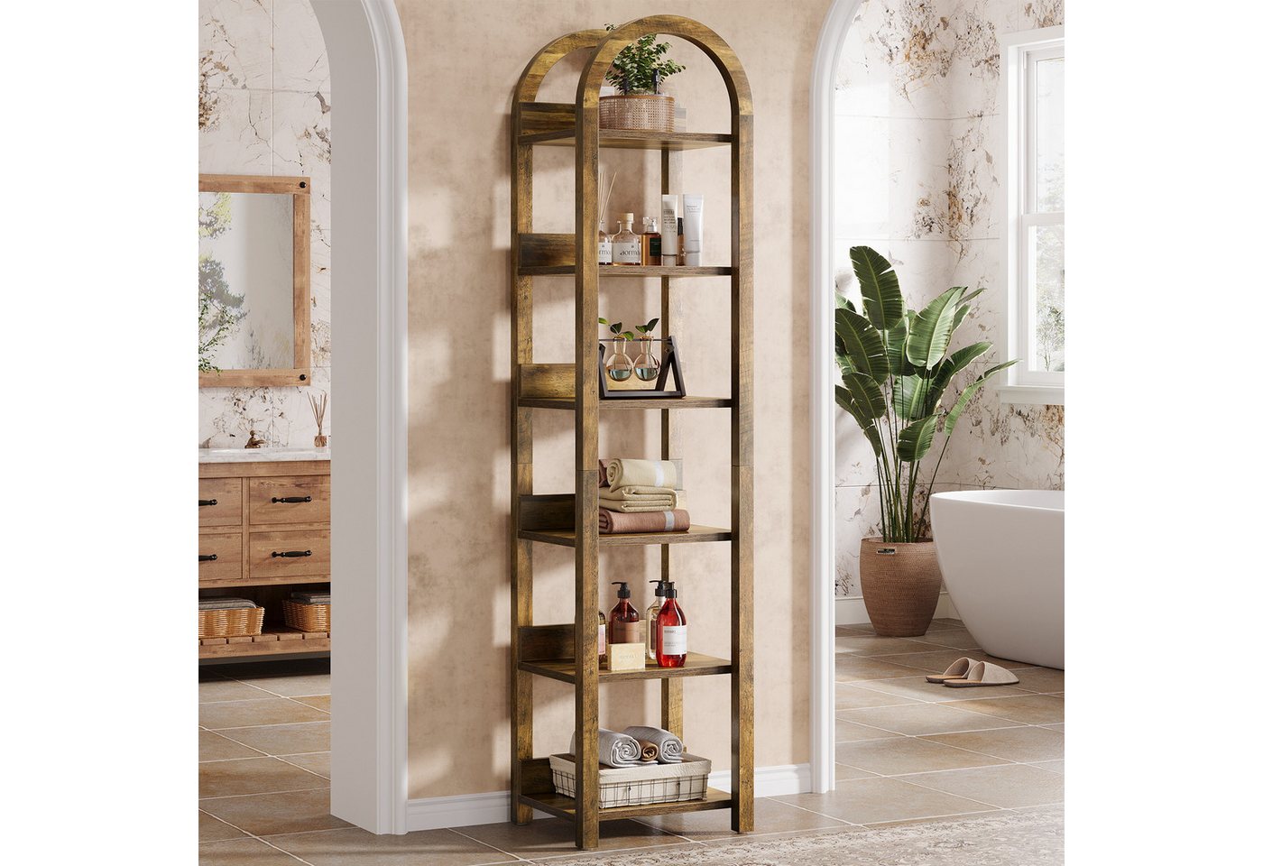 Tribesigns Bücherregal 180 cm Schmales Gewölbtes Standregal mit 6 Ebenen für kleine Räume – Bild 4 von 5