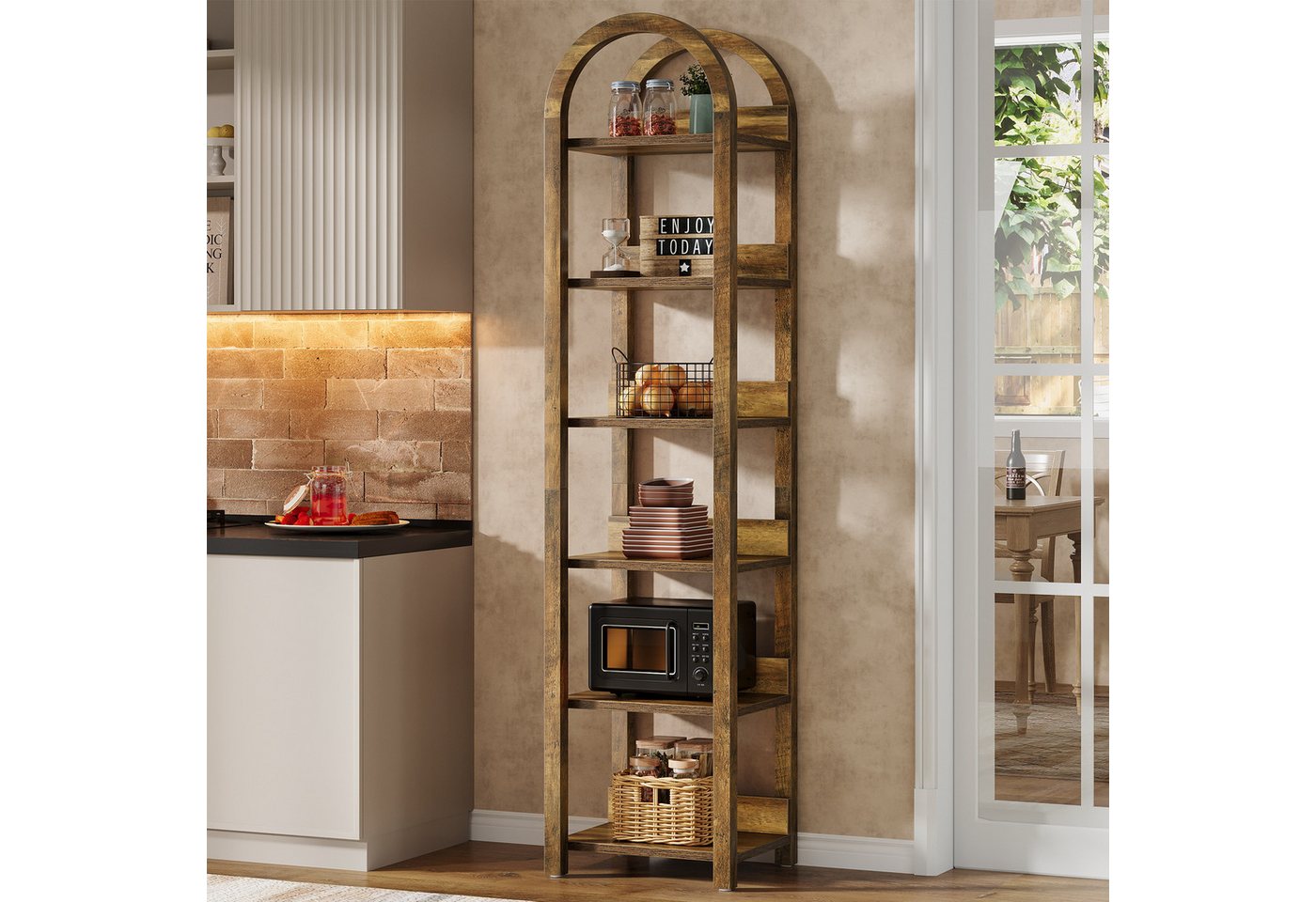 Tribesigns Bücherregal 180 cm Schmales Gewölbtes Standregal mit 6 Ebenen für kleine Räume – Bild 5 von 5