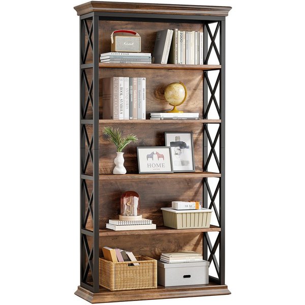 Tribesigns Bücherregal 180cm Standregal, 6-stöckiges regal Holz, offenes Ausstellungsregal, 6-stöckiges Bücherregal Holz mit Metallrahmen für Wohnzimmer, Heimbü
