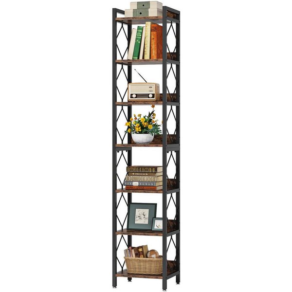 Tribesigns Bücherregal Eckregal, 200 cm extra hohes, schmales Bücherregal, 7 Etagen