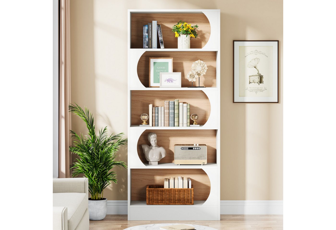 Tribesigns Bücherregal mit 5 Ebenen, 180 cm hoch, freistehendes Bücherregal mit Ablagen – Bild 2 von 5