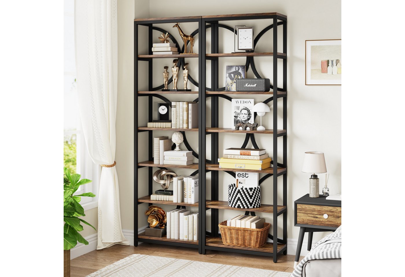 Tribesigns Bücherregal mit 6 Ebenen, 200 cm industrielles Aufbewahrungs Lagerregalen – Bild 3 von 5