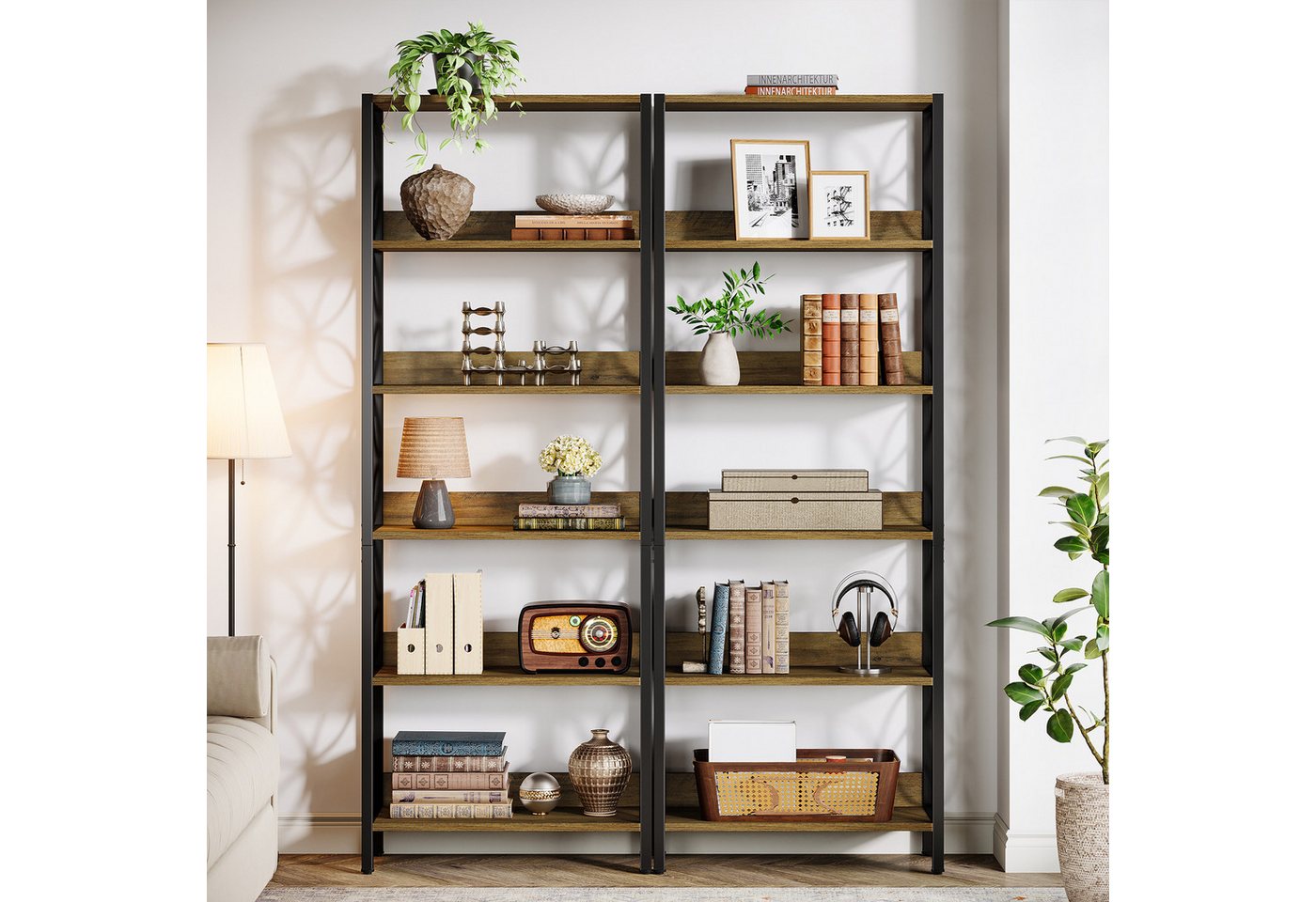 Tribesigns Bücherregal Regal mit 6 Ebenen, 180 cm, industrieller Metallrahmen – Bild 4 von 5