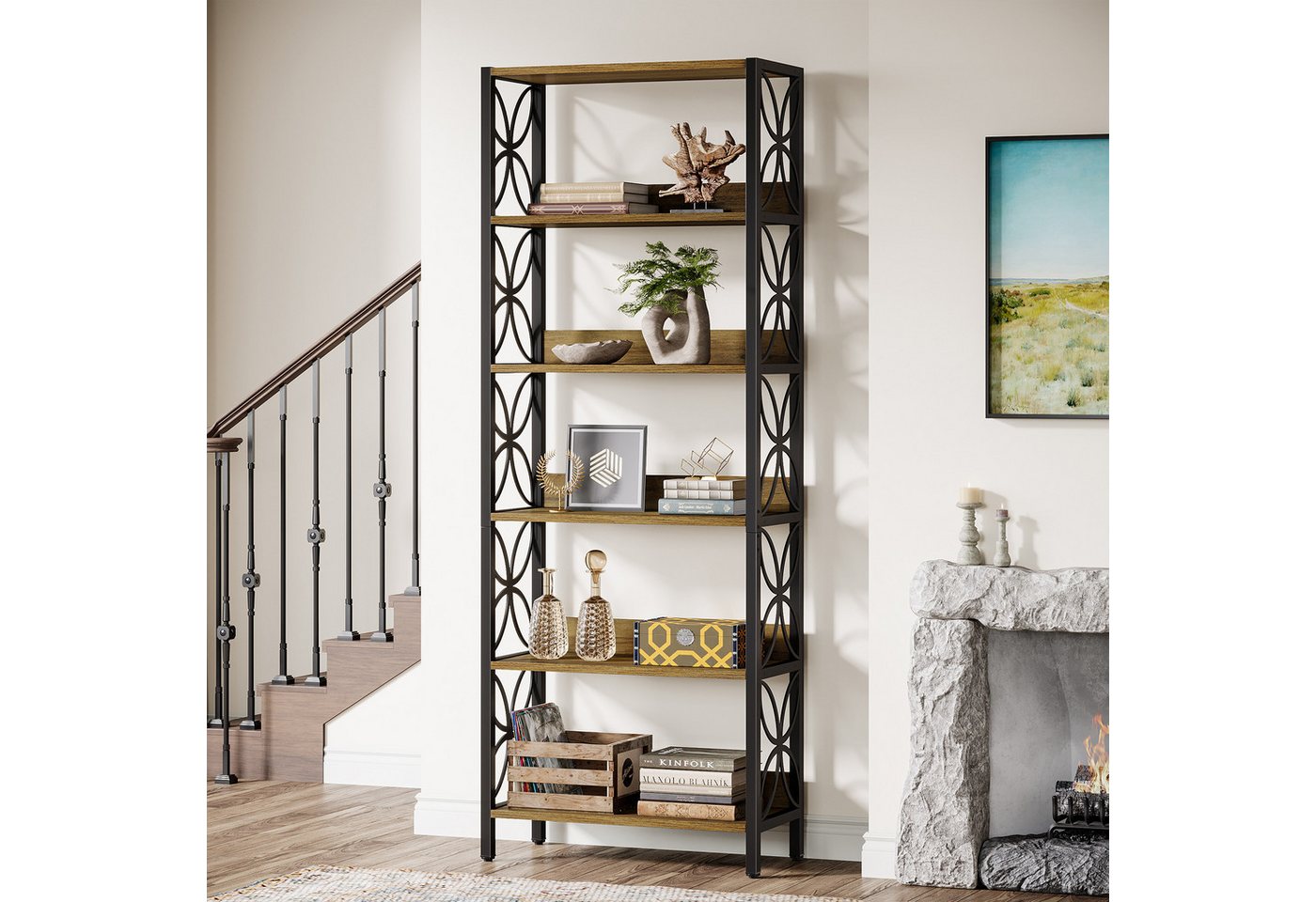 Tribesigns Bücherregal Regal mit 6 Ebenen, 180 cm, industrieller Metallrahmen – Bild 5 von 5