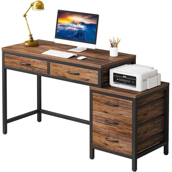 Tribesigns Computertisch mit 5 Schubladen, Home Office Schreibtische mit Schubladenschrank