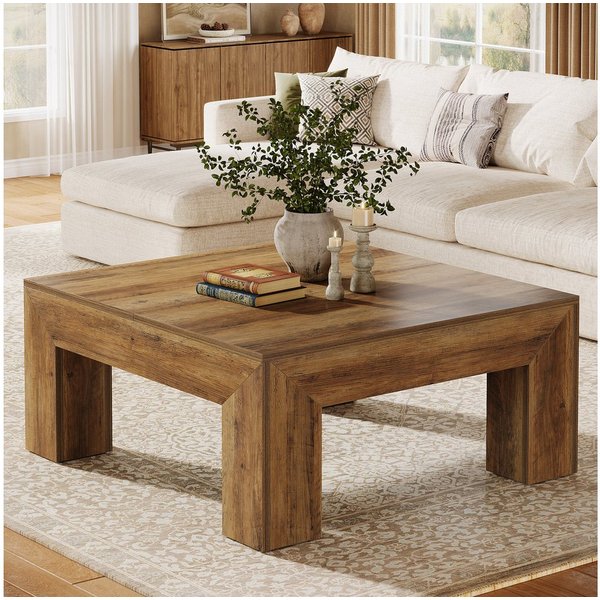 Tribesigns Couchtisch 100cm Quadratischer Wohnzimmertisch, Couchtisch mit Stabilen Holzfüßen