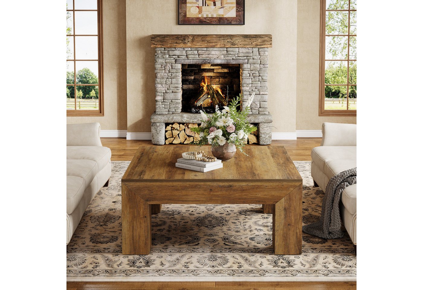 Tribesigns Couchtisch 100cm Quadratischer Wohnzimmertisch, Couchtisch mit Stabilen Holzfüßen – Bild 2 von 5
