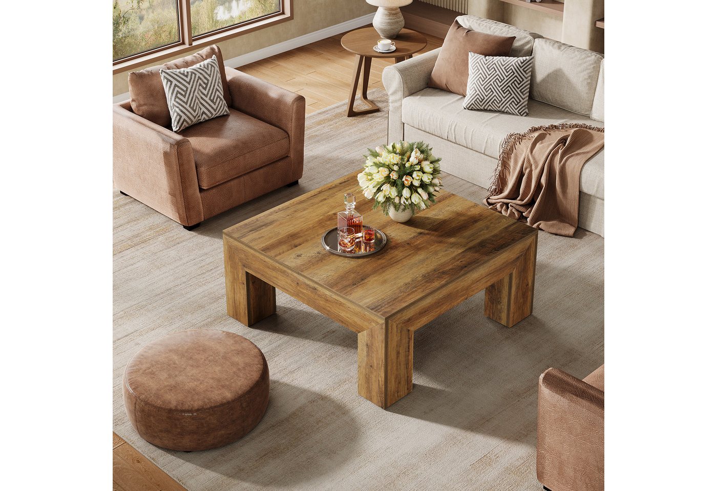 Tribesigns Couchtisch 100cm Quadratischer Wohnzimmertisch, Couchtisch mit Stabilen Holzfüßen – Bild 4 von 5