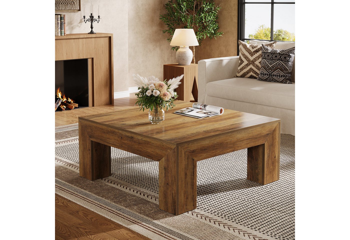 Tribesigns Couchtisch 100cm Quadratischer Wohnzimmertisch, Couchtisch mit Stabilen Holzfüßen – Bild 5 von 5