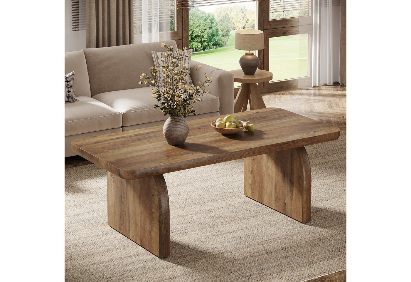 Tribesigns Couchtisch 120 cm Holz, rechteckig, Bauernhaus-Akzent-Mitteltisch wohnzimmertisch – Bild 2 von 5