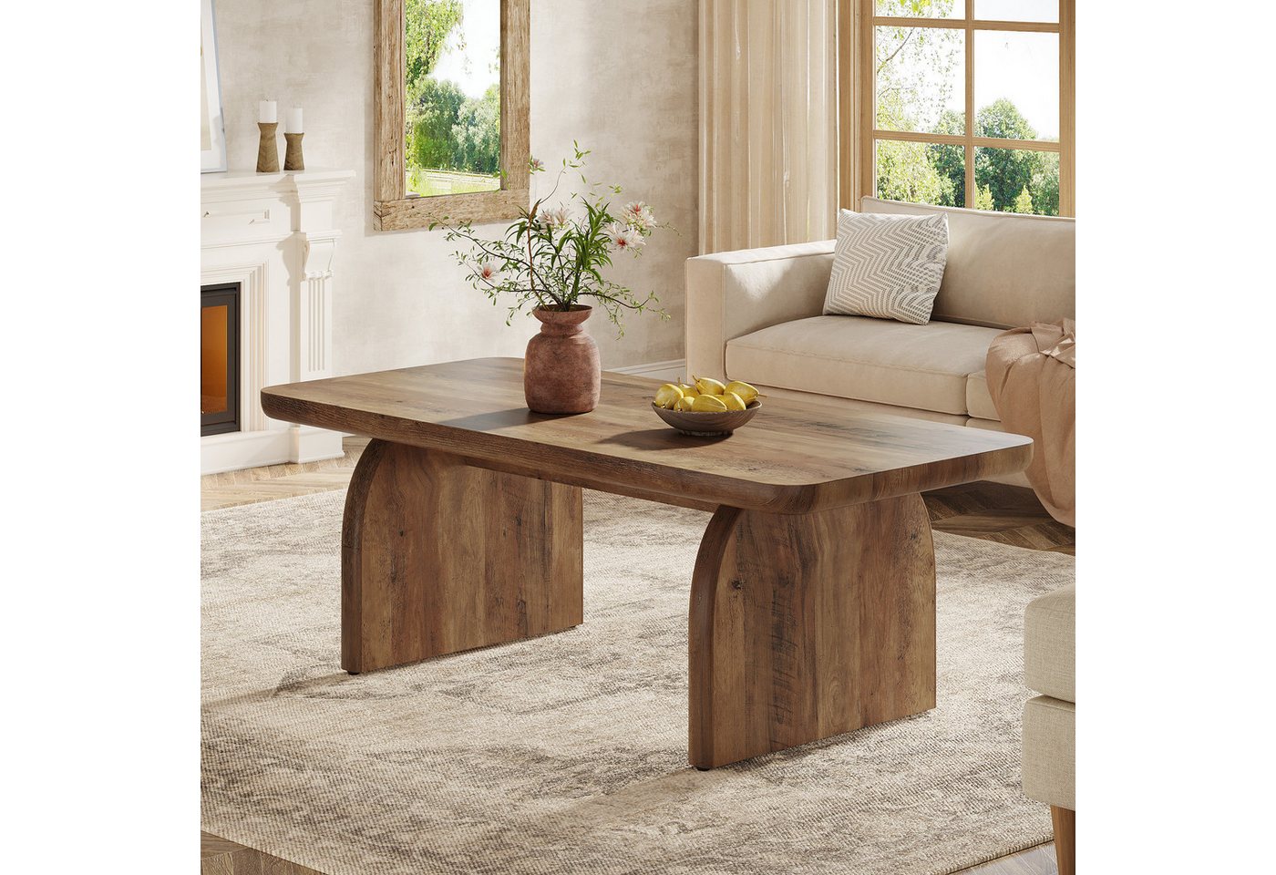 Tribesigns Couchtisch 120 cm Holz, rechteckig, Bauernhaus-Akzent-Mitteltisch wohnzimmertisch – Bild 3 von 5