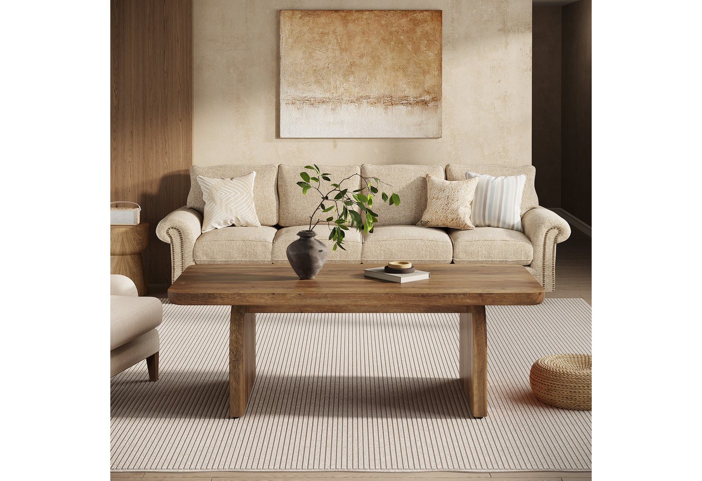 Tribesigns Couchtisch 120 cm Holz, rechteckig, Bauernhaus-Akzent-Mitteltisch wohnzimmertisch – Bild 5 von 5