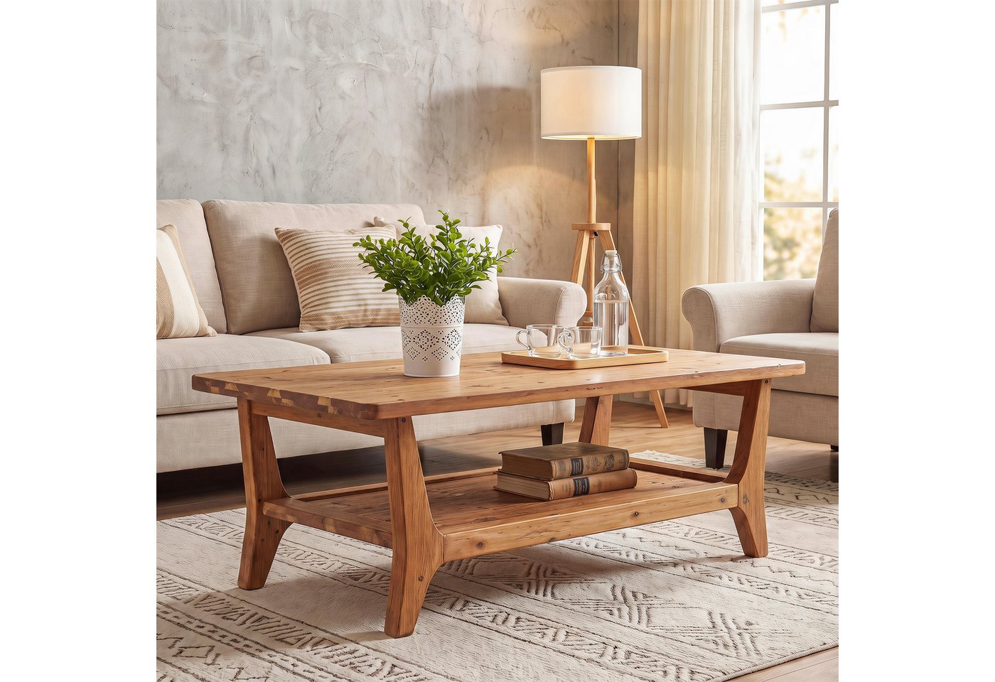 Tribesigns Couchtisch 120 cm Sofatisch, Wohnzimmertisch mit Ablagefläche, 2 Ebenen – Bild 3 von 5