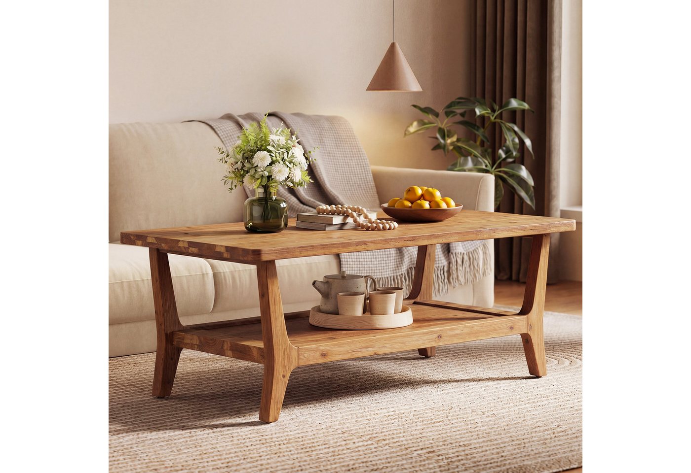 Tribesigns Couchtisch 120 cm Sofatisch, Wohnzimmertisch mit Ablagefläche, 2 Ebenen – Bild 4 von 5
