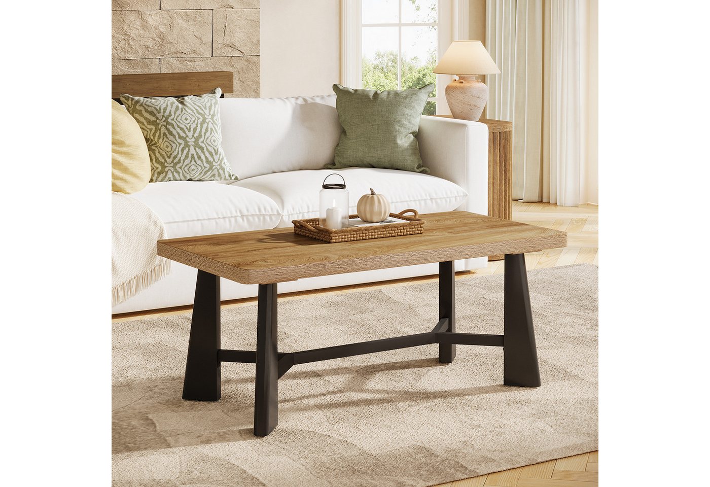 Tribesigns Couchtisch 120 cm Wohnzimmertisch, Landhaus-Industrie-Stil Sofatisch, Mitteltisch – Bild 2 von 5