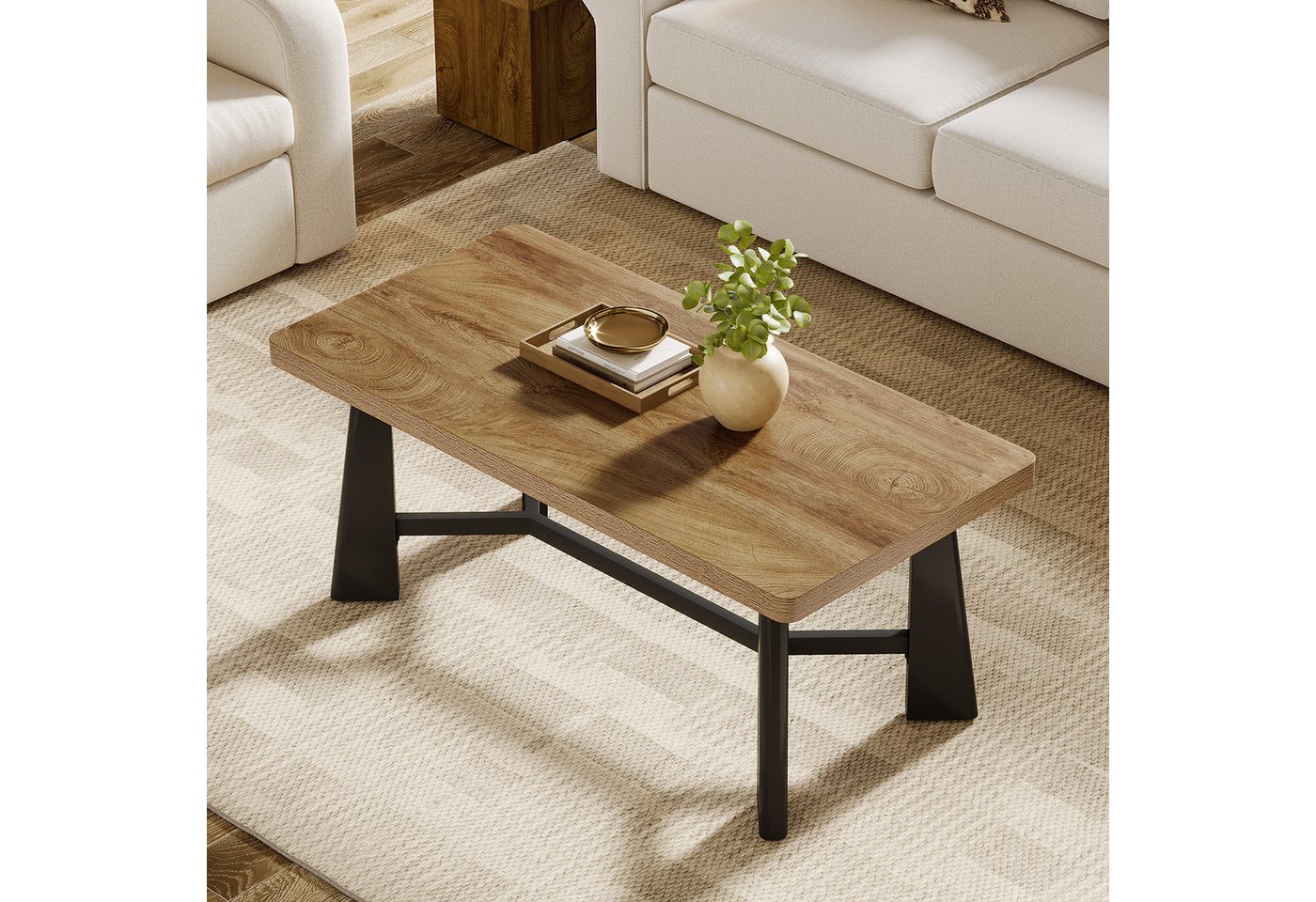 Tribesigns Couchtisch 120 cm Wohnzimmertisch, Landhaus-Industrie-Stil Sofatisch, Mitteltisch – Bild 4 von 5