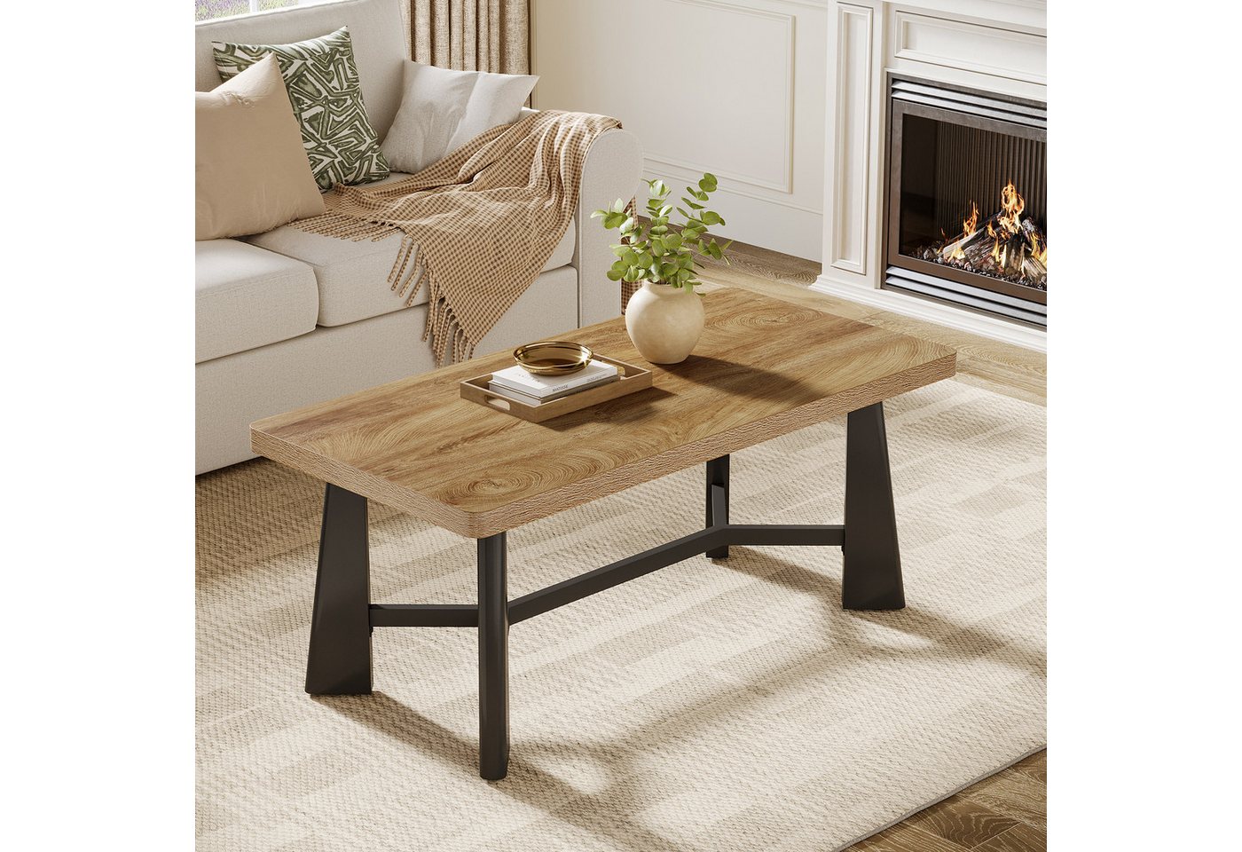 Tribesigns Couchtisch 120 cm Wohnzimmertisch, Landhaus-Industrie-Stil Sofatisch, Mitteltisch – Bild 5 von 5