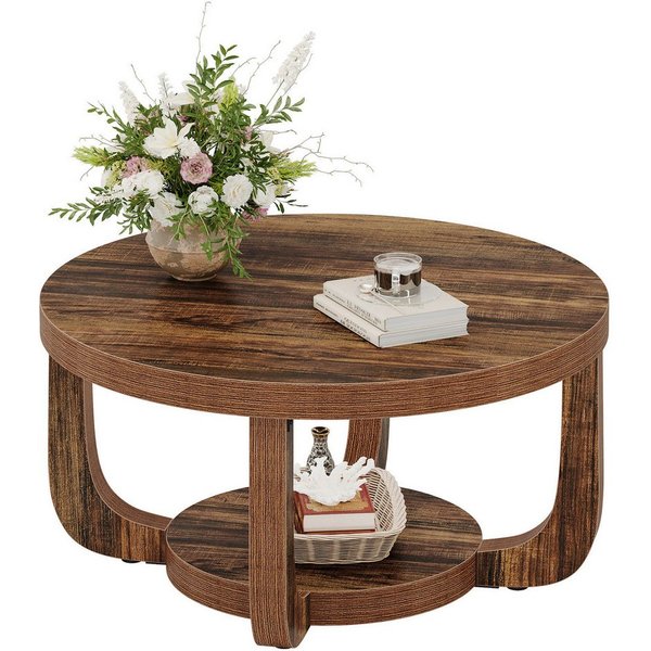 Tribesigns Couchtisch 2-stufiger runder Couchtisch mit Stauraum, Industrial Wohnzimmertisch