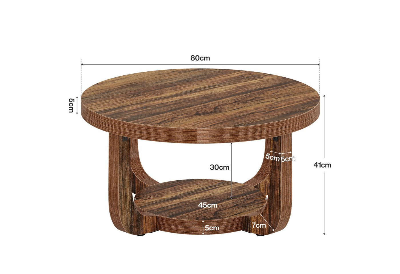 Tribesigns Couchtisch 2-stufiger runder Couchtisch mit Stauraum, Industrial Wohnzimmertisch – Bild 5 von 5