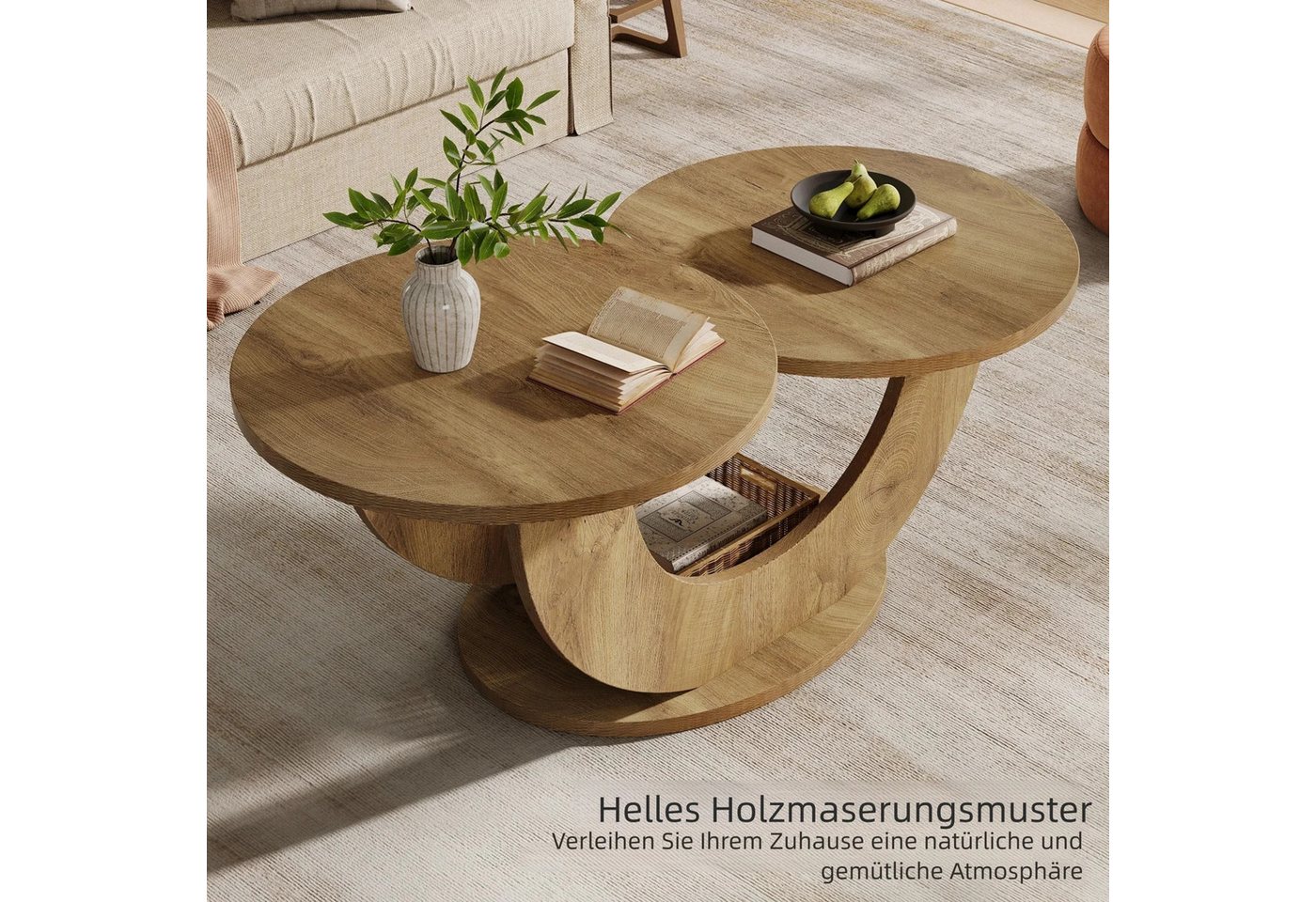 Tribesigns Couchtisch 2-Tier Runde Couchtisch mit U-förmigen Rahmen, Akzent Mitte Tisch – Bild 3 von 5
