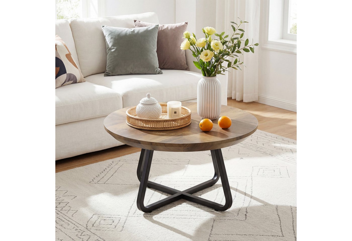 Tribesigns Couchtisch 80 cm Runder beistelltisch, moderner Holztisch Wohnzimmertisch – Bild 2 von 5