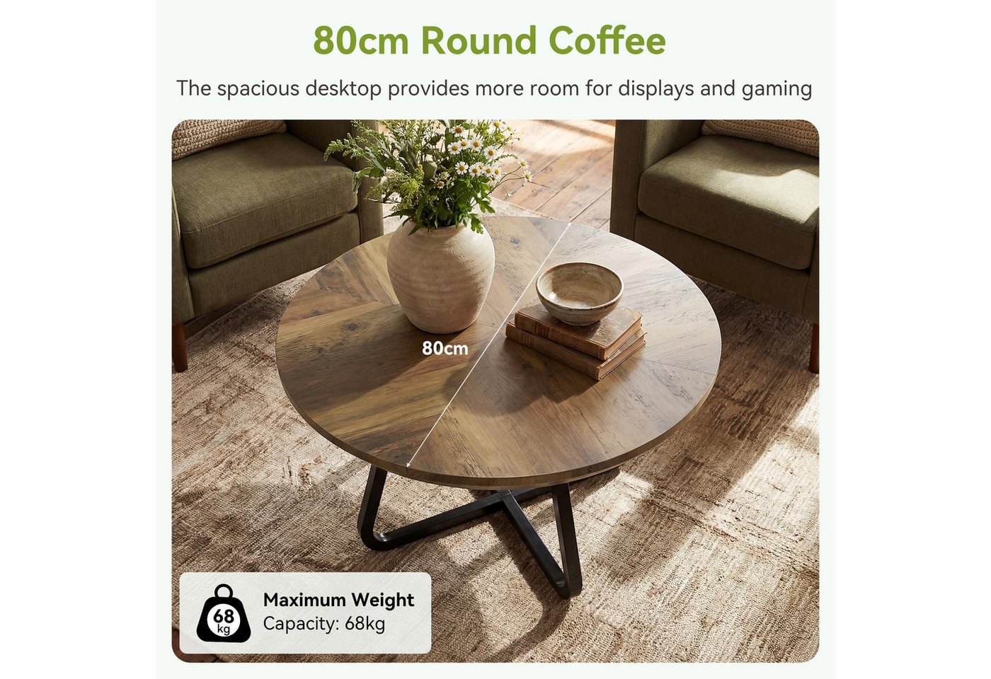 Tribesigns Couchtisch 80 cm Runder beistelltisch, moderner Holztisch Wohnzimmertisch – Bild 5 von 5