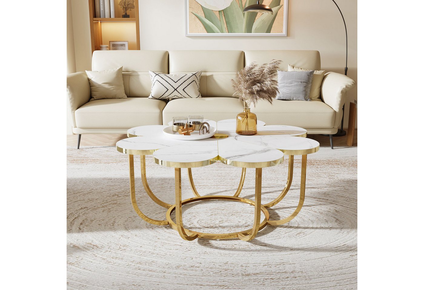Tribesigns Couchtisch moderner Couchtisch in Blumenform mit Kunstmarmor-Tischplatte, 100 cm – Bild 5 von 5