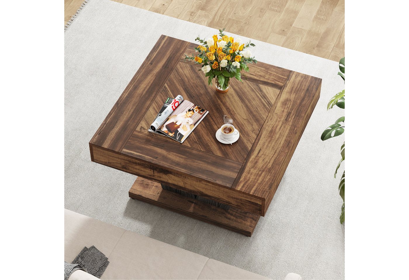 Tribesigns Couchtisch Quadratischer Holz-Couchtisch, moderner Mitteltisch, Cocktail-Teetisch – Bild 3 von 5