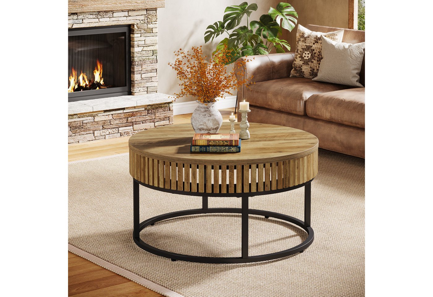 Tribesigns Couchtisch Runde Couchtisch, 80cm Wohnzimmertisch, Moderne Couchtisch Holz – Bild 2 von 5