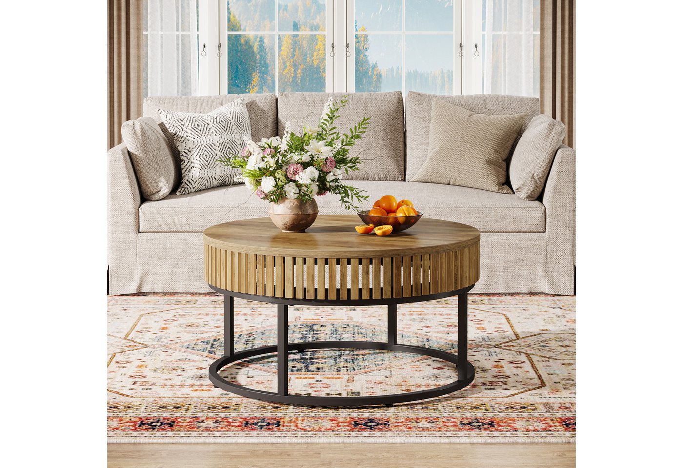 Tribesigns Couchtisch Runde Couchtisch, 80cm Wohnzimmertisch, Moderne Couchtisch Holz – Bild 3 von 5
