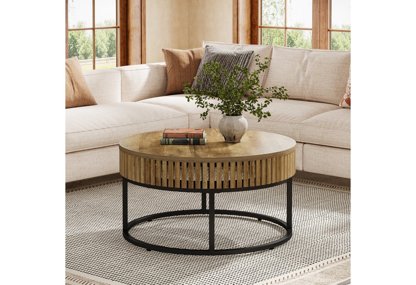 Tribesigns Couchtisch Runde Couchtisch, 80cm Wohnzimmertisch, Moderne Couchtisch Holz – Bild 5 von 5