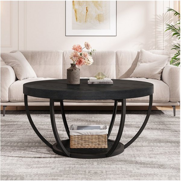 Tribesigns Couchtisch Runde Kaffeetisch Beistelltisch, Industrial 2-Tier-Kreis Couchtisch