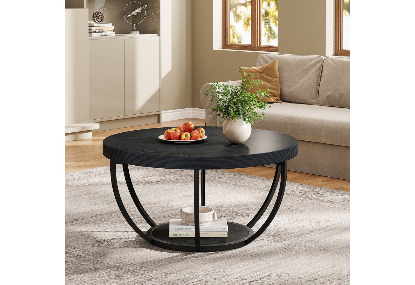 Tribesigns Couchtisch Runde Kaffeetisch Beistelltisch, Industrial 2-Tier-Kreis Couchtisch – Bild 2 von 5