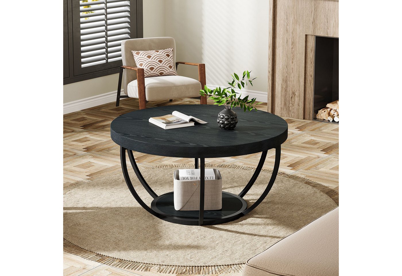 Tribesigns Couchtisch Runde Kaffeetisch Beistelltisch, Industrial 2-Tier-Kreis Couchtisch – Bild 3 von 5