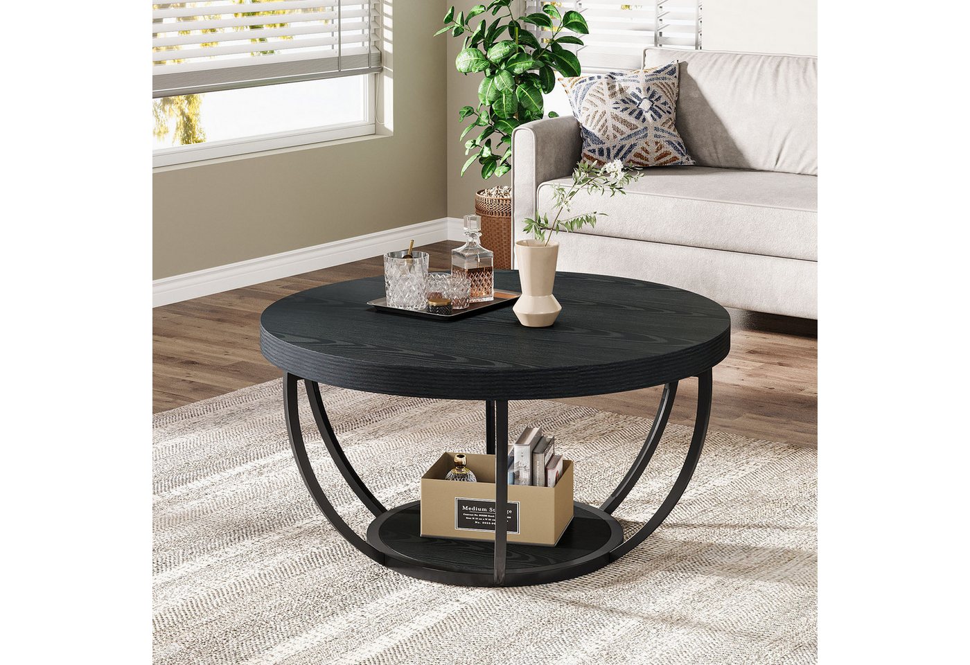 Tribesigns Couchtisch Runde Kaffeetisch Beistelltisch, Industrial 2-Tier-Kreis Couchtisch – Bild 4 von 5