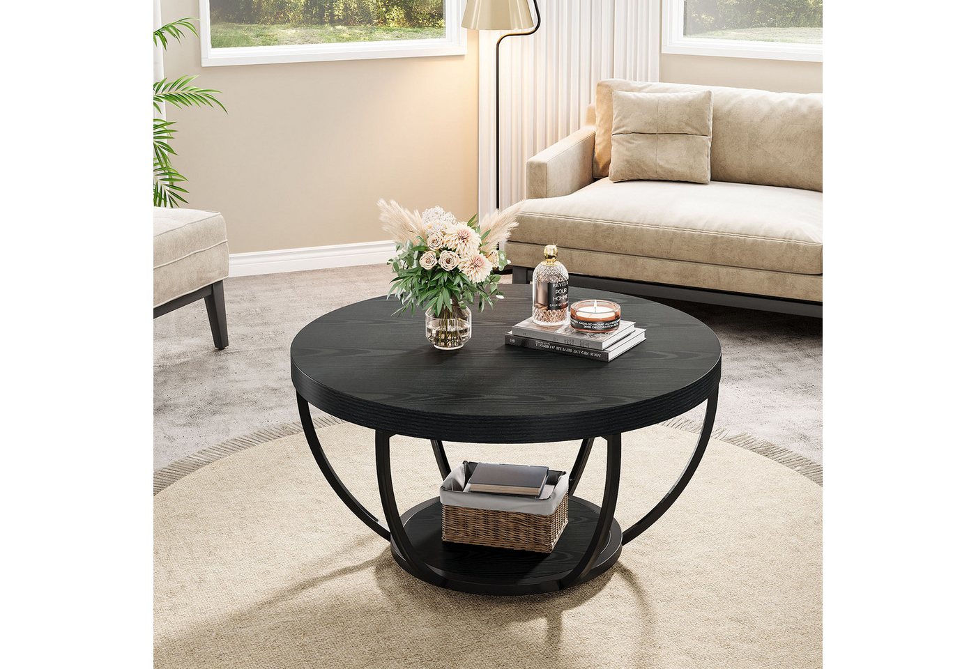 Tribesigns Couchtisch Runde Kaffeetisch Beistelltisch, Industrial 2-Tier-Kreis Couchtisch – Bild 5 von 5
